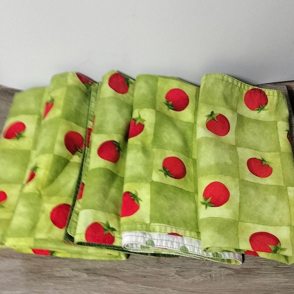 Green and Red Tomato Print Napkins Handmade